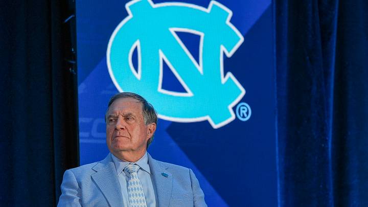 Jul 17, 2026; Charlotte, NC, USA; North Carolina head coach Bill Belichick, with the media during interviews at Hilton Charlotte Uptown. Mandatory Credit: Jim Dedmon-Imagn Images