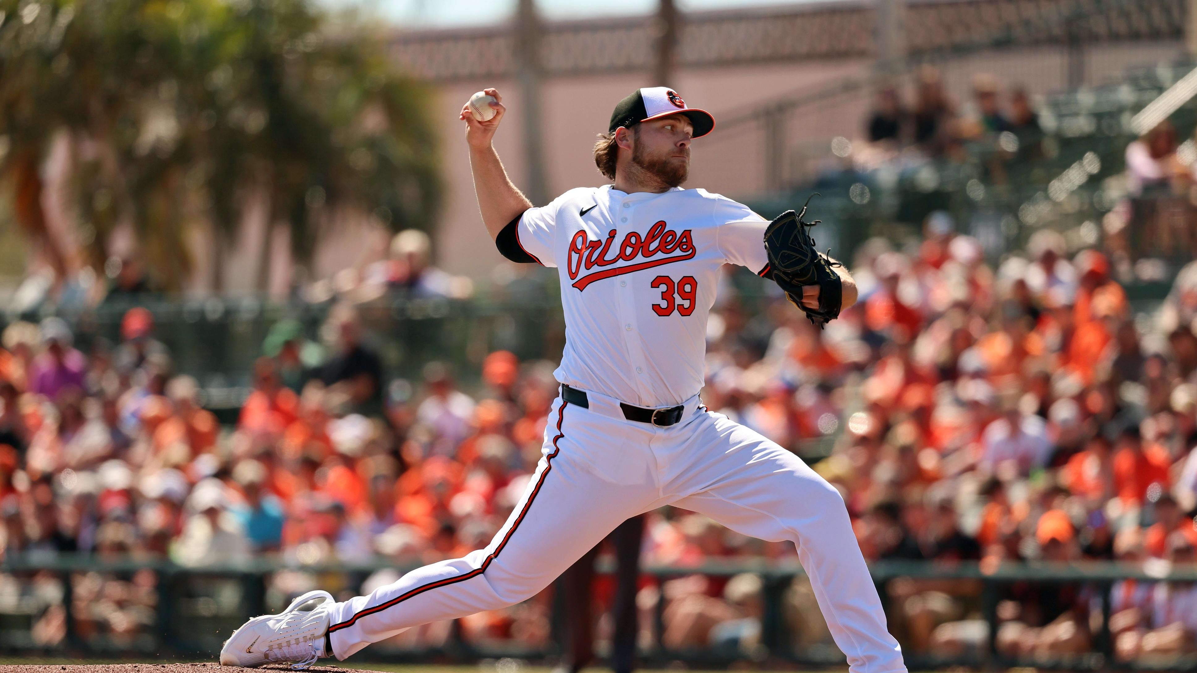 Feb 24, 2024; Sarasota, Florida, USA; Baltimore Orioles starting pitcher Corbin Burnes (39) faces the Boston Red Sox.