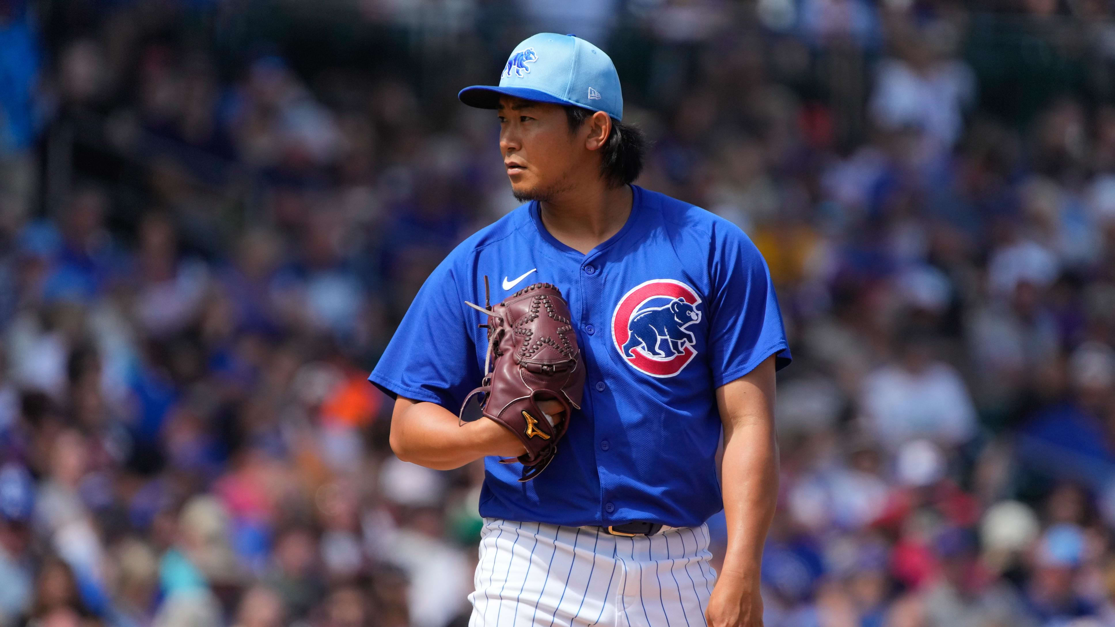 Mar 14, 2024; Mesa, AZ, USA; Chicago Cubs starting pitcher Shota Imanaga (18) faces the Oakland Athletics in Spring Training.