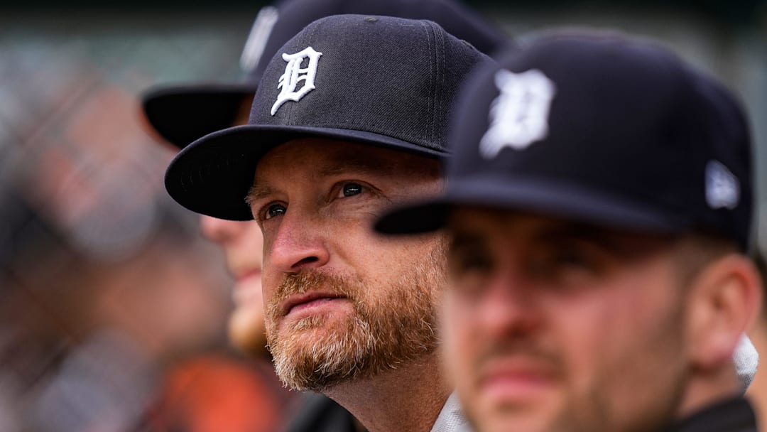 Detroit Tigers pitcher Alex Cobb watches a play against Chicago White Sox during the third inning of home opening day Comerica Park in Detroit on Friday, April 4, 2025.