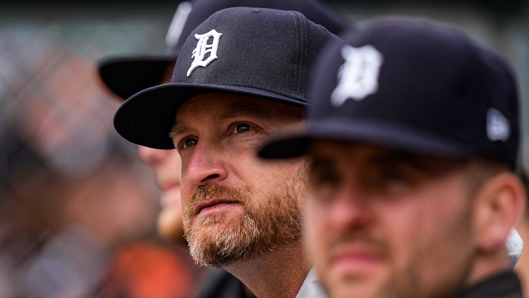 Detroit Tigers pitcher Alex Cobb watches a play against Chicago White Sox during the third inning of home opening day Comerica Park in Detroit on Friday, April 4, 2025.