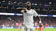 Vinicius Junior of Real Madrid celebrates after scoring a...