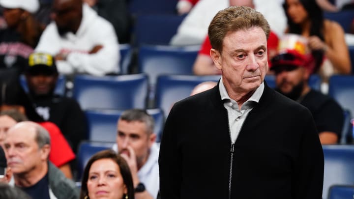 St. John’s men’s basketball coach Rick Pitino looks on from the crowd in support of his son, New Mexico Lobos head coach Richard Pitino, during the first half against the Clemson Tigers in the NCAA tournament.