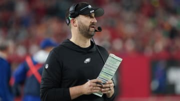 Jan 15, 2024; Tampa, Florida, USA; Philadelphia Eagles head coach Nick Sirianni looks on during the second half of a 2024 NFC wild card game against the Tampa Bay Buccaneers at Raymond James Stadium. Mandatory Credit: Kim Klement Neitzel-USA TODAY Sports
