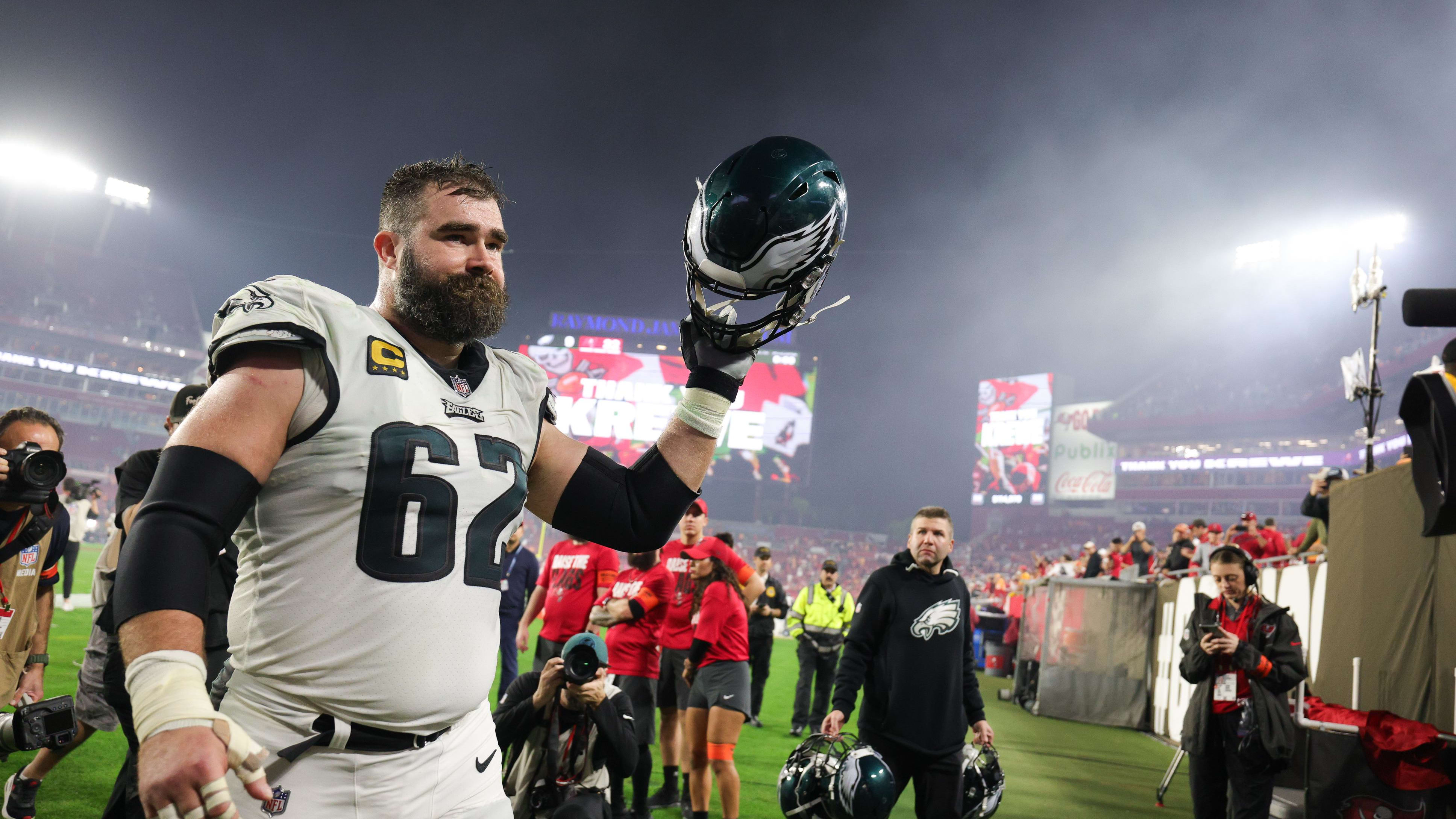 Jan 15, 2024; Tampa, Florida, USA; Philadelphia Eagles center Jason Kelce (62).