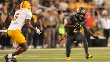 Sep 20, 2025; Waco, Texas, USA; Baylor Bears wide receiver Kole Wilson (2) returns a kick against Arizona State Sun Devils safety Kyndrich Breedlove (5) during the second half at McLane Stadium. Mandatory Credit: Chris Jones-Imagn Images