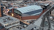 A general overall aerial view of the Gainbridge Fieldhouse. The arena is the home of the Indiana Pacers. 