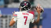 Jan 1, 2024; Glendale, AZ, USA; Liberty Flames quarterback Kaidon Salter (7) throws during warm ups before the 2024 Fiesta Bowl against the Oregon Ducks at State Farm Stadium. Mandatory Credit: Joe Camporeale-USA TODAY Sports