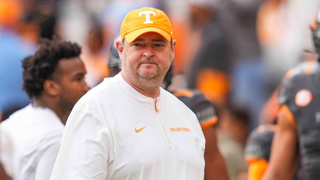 Tennessee coach Josh Heupel during warm-ups before a NCAA football game between Tennessee Volunteers and New Mexico State Aggies at Neyland Stadium in Knoxville, Tenn., on Nov. 15, 2025.