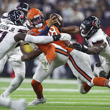 Will Anderson gets the sack and Danielle Hunter applies pressure on Caleb Williams in Sunday night's Bears loss to the Texans.