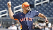 Houston Astros pitcher Nick Hernandez (72) throws a pitch in the fifth inning against the Washington Nationals at CACTI Park of the Palm Beaches. 