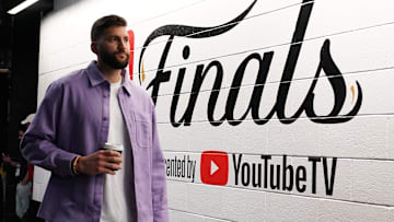 Jun 6, 2024; Boston, Massachusetts, USA; Dallas Mavericks forward Maxi Kleber (42) walks into the arena before a game against the Boston Celtics in game one of the 2024 NBA Finals at TD Garden. Mandatory Credit: David Butler II-Imagn Images