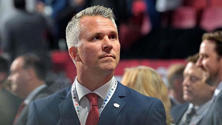 Jul 7, 2022; Montreal, Quebec, CANADA; Montreal Canadiens head coach Martin St. Louis looks on before the first round of the 2022 NHL Draft at Bell Centre. Mandatory Credit: Eric Bolte-Imagn Images