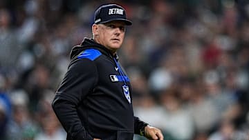 Detroit Tigers manager A.J. Hinch (14) walks off the field after a pitching change during the fifth nning against Chicago White Sox at Comerica Park in Detroit on Friday, September 5, 2025.