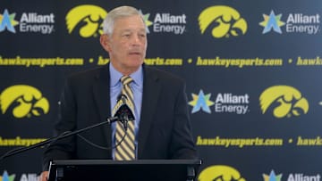 Iowa’s head football coach Kirk Ferentz speaks Friday, Aug. 9, 2024 during Iowa Football’s media day in Iowa City, Iowa.