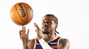 Sep 24, 2025; Phoenix, AZ, USA; Phoenix Suns guard Jalen Green (4) poses for portrait during Media Day at PHX Arena. Mandatory Credit: Mark J. Rebilas-Imagn Images