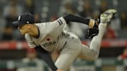 New York Yankees relief pitcher Luke Weaver (30) delivers to the plate in the ninth inning against the Los Angeles Angels at Angel Stadium on May 26.