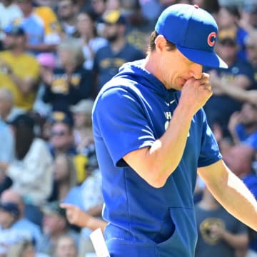 Jun 30, 2024; Milwaukee, Wisconsin, USA; Chicago Cubs manager Craig Counsell walks back to the dugout after making a pitching change in the fourth inning against the Milwaukee Brewers at American Family Field.