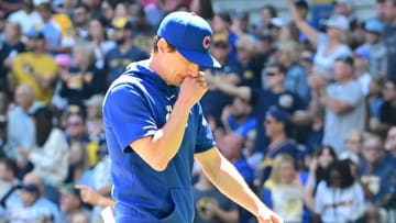 Jun 30, 2024; Milwaukee, Wisconsin, USA; Chicago Cubs manager Craig Counsell walks back to the dugout after making a pitching change in the fourth inning against the Milwaukee Brewers at American Family Field.