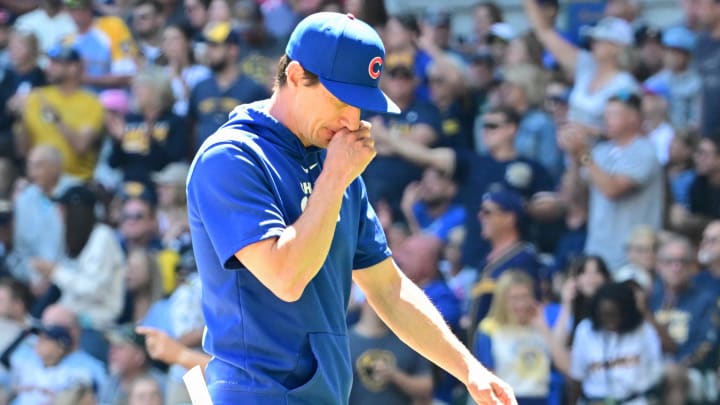 Jun 30, 2024; Milwaukee, Wisconsin, USA; Chicago Cubs manager Craig Counsell walks back to the dugout after making a pitching change in the fourth inning against the Milwaukee Brewers at American Family Field