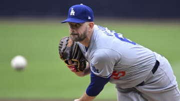 May 11, 2024; San Diego, California, USA; Los Angeles Dodgers starting pitcher James Paxton (65) throws a pitch against the San Diego Padres during the first inning at Petco Park. Mandatory Credit: Orlando Ramirez-USA TODAY Sports