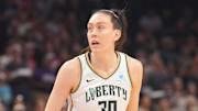 Liberty forward Breanna Stewart watches a play during a game.