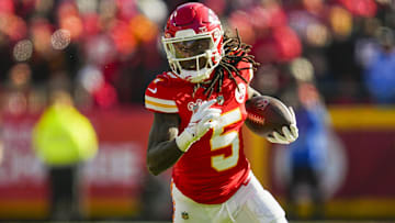 Kansas City Chiefs wide receiver Hollywood Brown (5) runs with the ball during the first half against the Houston Texans at GEHA Field at Arrowhead Stadium.