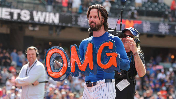 Aug 21, 2024; New York City, New York, USA; New York Mets left fielder Jesse Winker (3) celebrates after hitting a game-winning solo home run during the bottom of the ninth inning against the Baltimore Orioles at Citi Field. Mandatory Credit: Vincent Carchietta-USA TODAY Sports