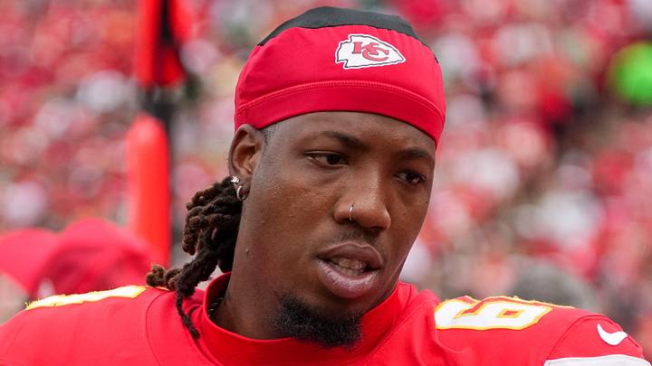 Sep 14, 2025; Kansas City, Missouri, USA; Kansas City Chiefs Wanya Morris (64) during the second half of the game against the Philadelphia Eagles at GEHA Field at Arrowhead Stadium. Mandatory Credit: Denny Medley-Imagn Images