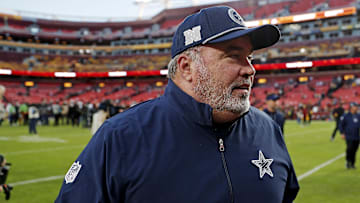 Nov 24, 2024; Landover, Maryland, USA; Dallas Cowboys head coach Mike McCarthy leaves the field after the game between the Washington Commanders and the Dallas Cowboys at Northwest Stadium. Mandatory Credit: Peter Casey-Imagn Images