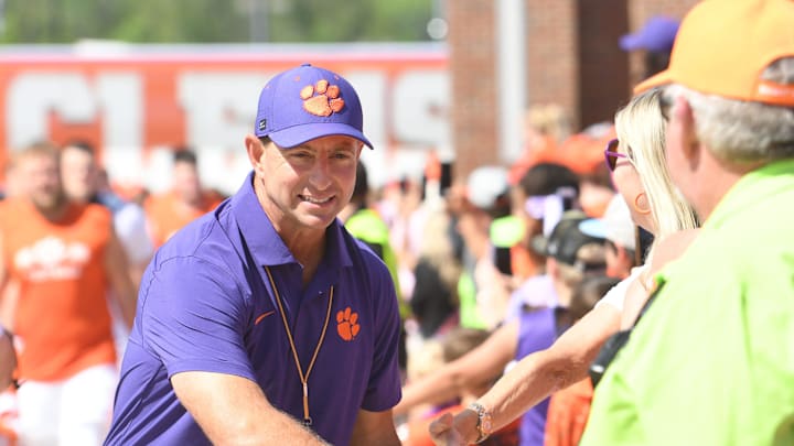 The Clemson Tigers football annual Orange and White Spring game was held on April 5, 2025, at Memorial Stadium in Clemson, South Carolina.. Clemson head coach Dabo Swinney during Tiger Walk before the game in Memorial Stadium at Clemson, Saturday, November 30, 2024.