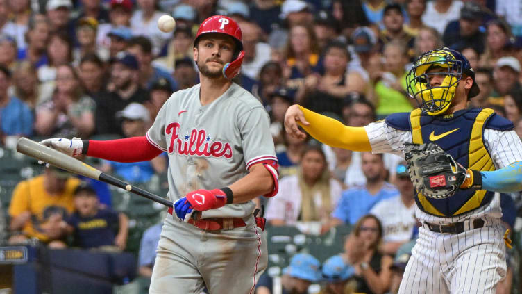 Sep 2, 2023; Milwaukee, Wisconsin, USA;  Philadelphia Phillies shortstop Trea Turner (7) walks back