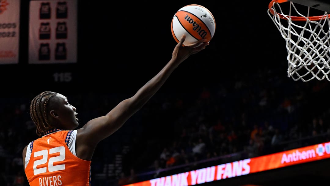 Connecticut Sun guard Saniya Rivers (22) shoots a layup against the Atlanta Dream during the second half at Mohegan Sun Arena. 