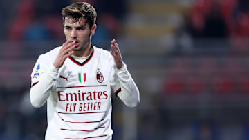 Brahim Diaz of Ac Milan gestures during the Serie A match...