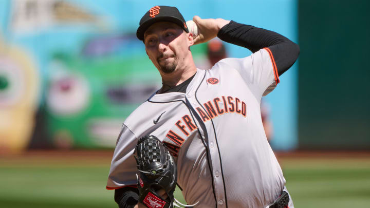 San Francisco Giants starting pitcher Blake Snell throws a pitch against the Oakland Athletics on Aug. 18 at Oakland Coliseum.