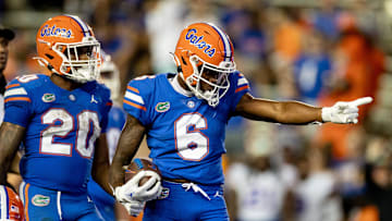 Florida Gators wide receiver Andy Jean (6) gestures for a first down during the second half during the Florida Gators Orange and Blue Spring Game at Steve Spurrier Field at Ben Hill Griffin Stadium in Gainesville, FL on Thursday, April 13, 2023. [Matt Pendleton/Gainesville Sun]

Ncaa Football Florida Gators Orange Blue Spring Game