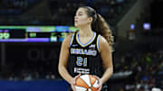 Sep 11, 2025; Chicago, Illinois, USA; Chicago Sky forward Maddy Westbeld (21) looks to pass the ball against the New York Liberty during the second half at Wintrust Arena. Mandatory Credit: Kamil Krzaczynski-Imagn Images