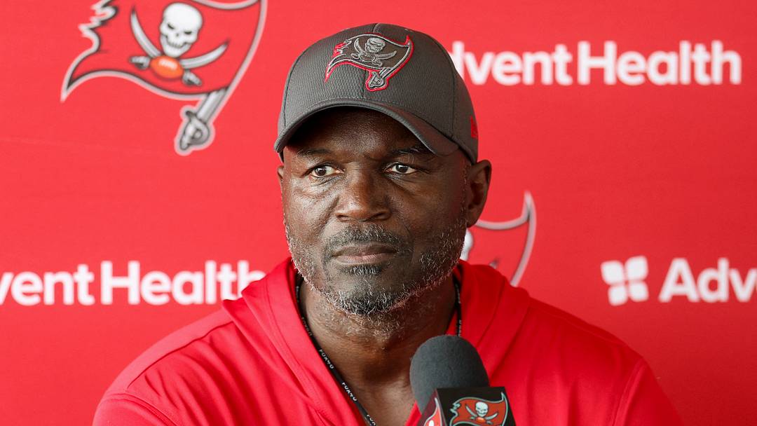 Tampa Bay Buccaneers head coach Todd Bowles talks to media after training camp at AdventHealth Training Center.