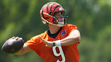 Cincinnati Bengals quarterback Joe Burrow throw during practice at Paycor Stadium. 