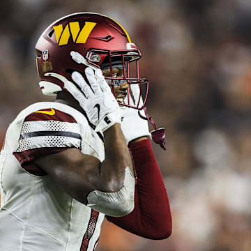 Washington Commanders wide receiver Terry McLaurin reacts after scoring a touchdown against the Cincinnati Bengals.