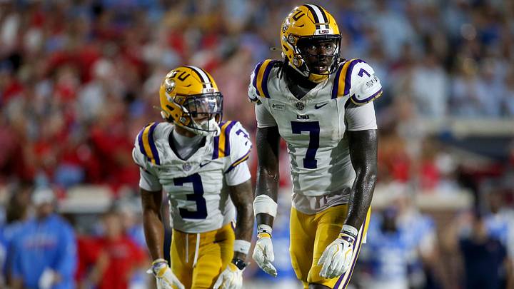 Sep 19, 2026; Oxford, Mississippi, USA; LSU Tigers tight end Trey'Dez Green (7) lines up during the third quarter against the Mississippi Rebels at Vaught-Hemingway Stadium. Mandatory Credit: Petre Thomas-Imagn Images
