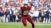 Nov 3, 2024; Glendale, Arizona, USA; Arizona Cardinals tight end Trey McBride (85) against the Chicago Bears at State Farm Stadium. Mandatory Credit: Mark J. Rebilas-Imagn Images