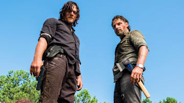 Charles Halford as Yago, Norman Reedus as Daryl Dixon, Andrew Lincoln as Rick Grimes - The Walking Dead _ Season 8, Episode 5 - Photo Credit: Gene Page/AMC
