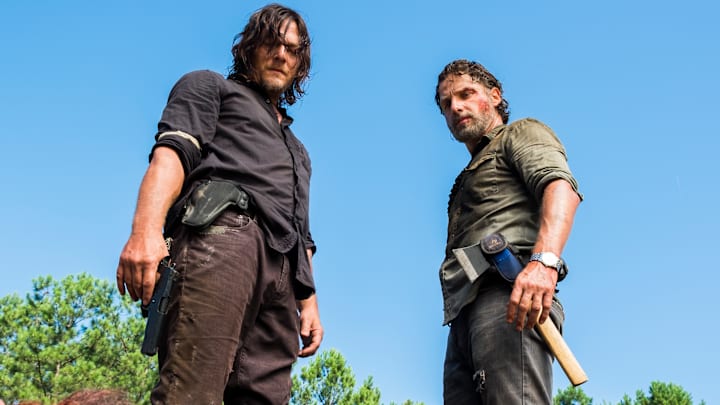 Charles Halford as Yago, Norman Reedus as Daryl Dixon, Andrew Lincoln as Rick Grimes - The Walking Dead _ Season 8, Episode 5 - Photo Credit: Gene Page/AMC
