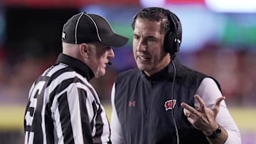 Wisconsin head coach Luke Fickell questions a call during the first quarter of their game against Penn State Saturday, October 26, 2024 at Camp Randall Stadium in Madison, Wisconsin.