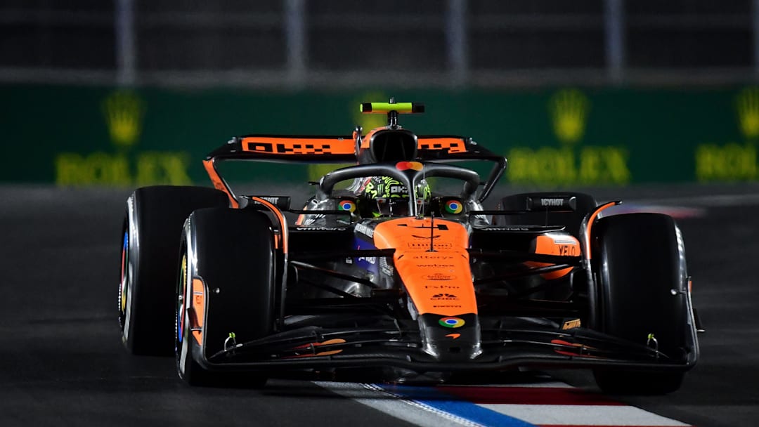Nov 23, 2024; Las Vegas, Nevada, USA; McLaren driver Lando Norris (4) during the Las Vegas Grand Prix at Las Vegas Circuit. Mandatory Credit: Gary A. Vasquez-Imagn Images Nov 23, 2024; Las Vegas, Nevada, USA; McLaren driver Lando Norris (4) during the Las Vegas Grand Prix at Las Vegas Circuit. Mandatory Credit: Gary A. Vasquez-Imagn Images