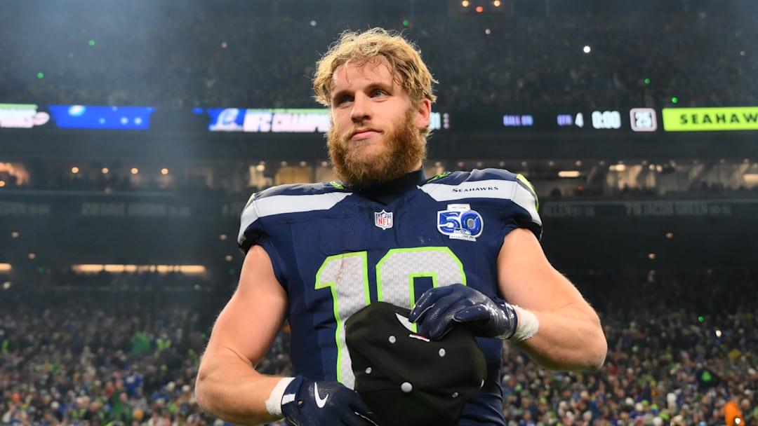 Jan 25, 2026; Seattle, WA, USA; Seattle Seahawks wide receiver Cooper Kupp (10) leaves the field after defeating the Los Angeles Rams in the 2026 NFC Championship Game at Lumen Field. Mandatory Credit: Steven Bisig-Imagn Images