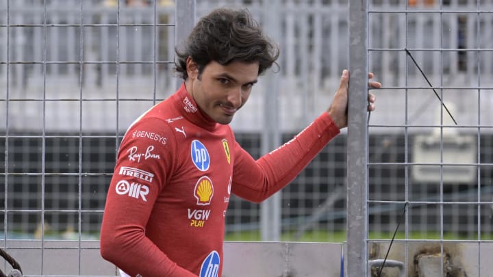 Jun 7, 2024; Montreal, Quebec, CAN; Ferrari driver driver Carlos Sainz (ESP) in the pit lane during the practice session at Circuit Gilles Villeneuve. Mandatory Credit: Eric Bolte-USA TODAY Sports