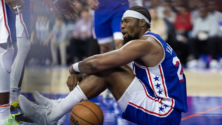 Dec 4, 2024; Philadelphia, Pennsylvania, USA;
Philadelphia 76ers forward Guerschon Yabusele (28) reacts after being called for a foul against the Orlando Magic during the second quarter at Wells Fargo Center. Mandatory Credit: Bill Streicher-Imagn Images Dec 4, 2024; Philadelphia, Pennsylvania, USA;
Philadelphia 76ers forward Guerschon Yabusele (28) reacts after being called for a foul against the Orlando Magic during the second quarter at Wells Fargo Center. Mandatory Credit: Bill Streicher-Imagn Images