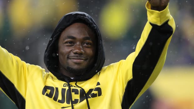 Sep 28, 2013; Eugene, OR, USA; Oregon Ducks former player Kenjon Barner attends the game against the California Golden Bears 